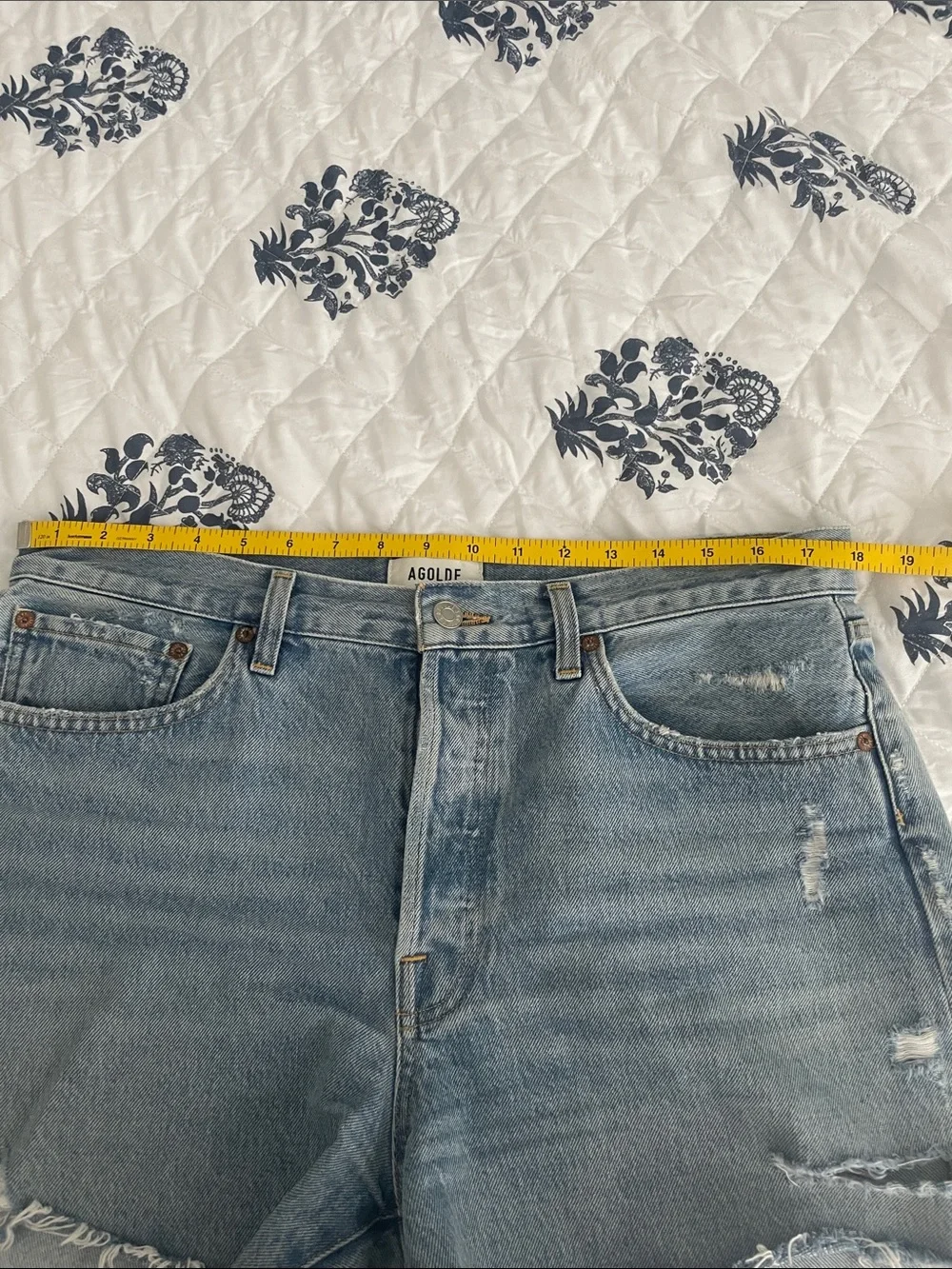Agolde Parker Long Distressed High-Rise Denim Shorts